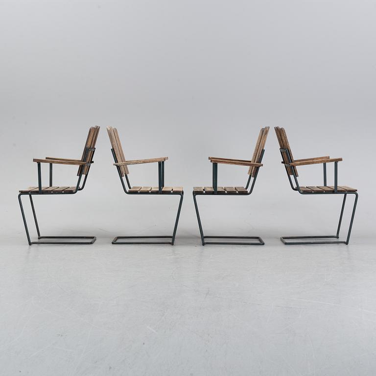 Artur Lindqvist, four garden 'A2' armchairs, Grythyttan, late 20th Century.