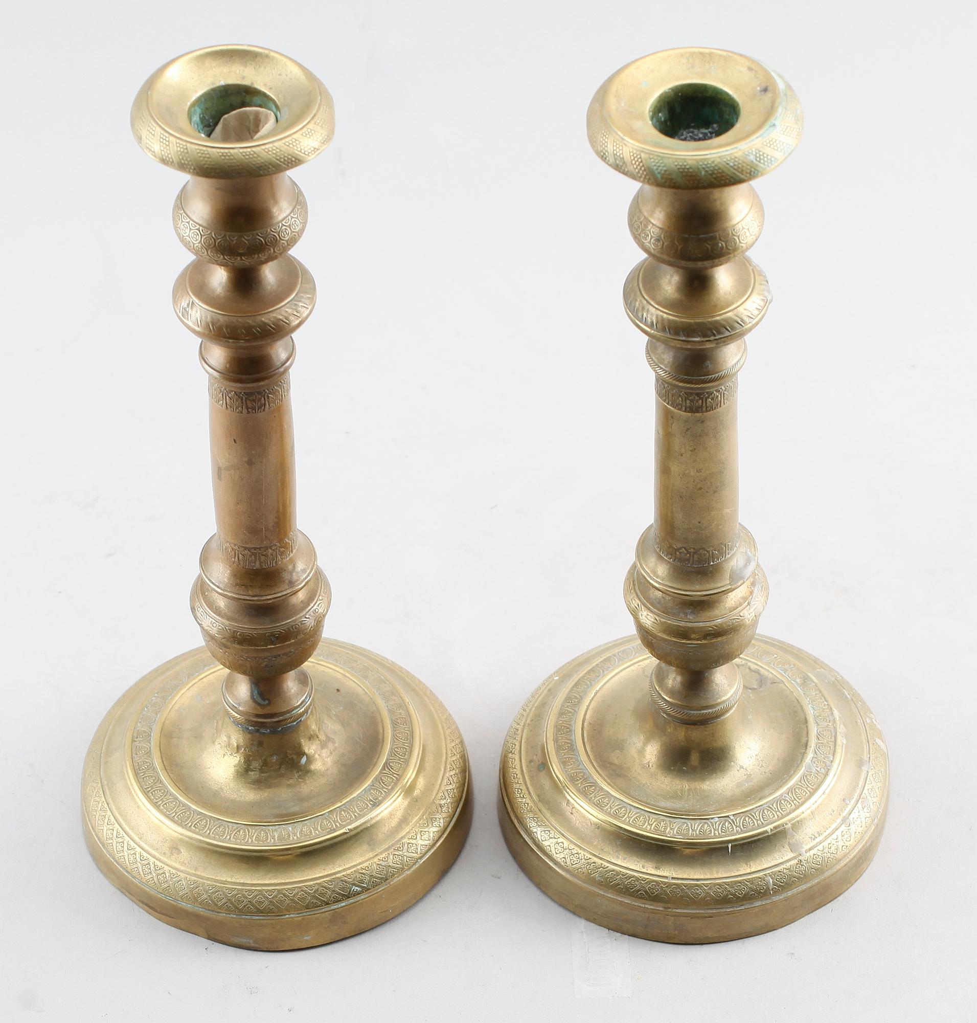 LJUSSTAKAR, 1 par, senempire, brons, 1800-talets första hälft.