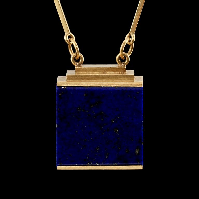 GARNITYR, 4 delar, 18k guld med lapis lazuli, Wiven Nilsson, Lund 1940 - 59. Tot vikt 69 g.