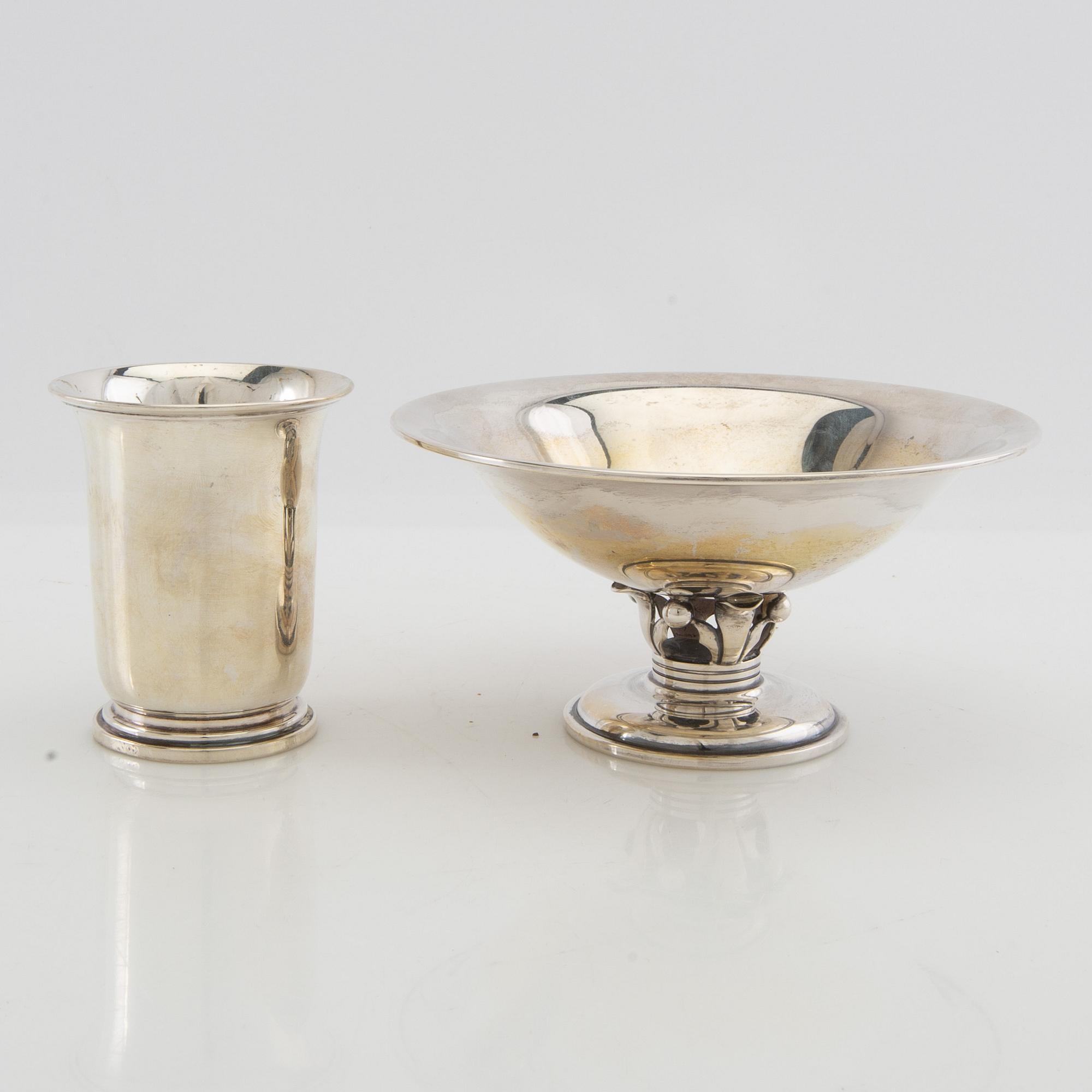 Vase and bowl on foot Silver Heimbürger Denmark 1933 and 1947.