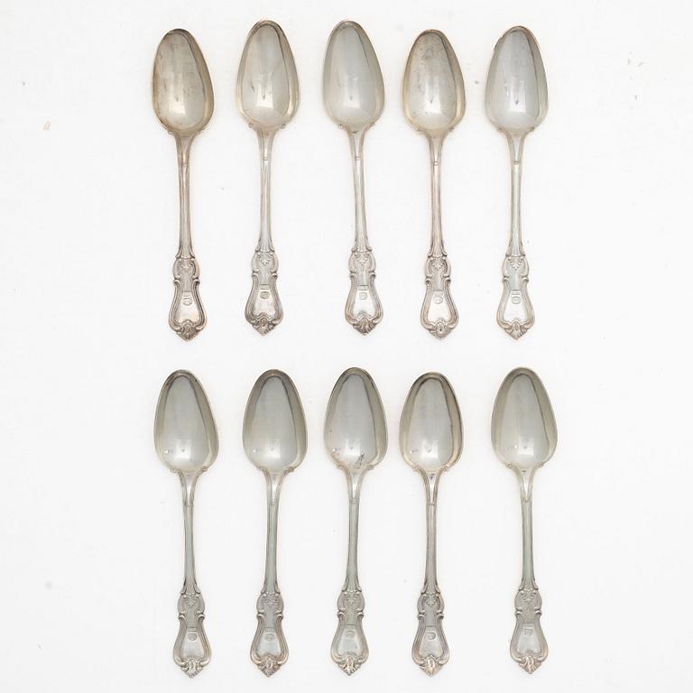 A set of ten Swedish silver dinner spoons,  “Olga”, mark of Hans Georg Vogt & Söner, Kristianstad, 1859.