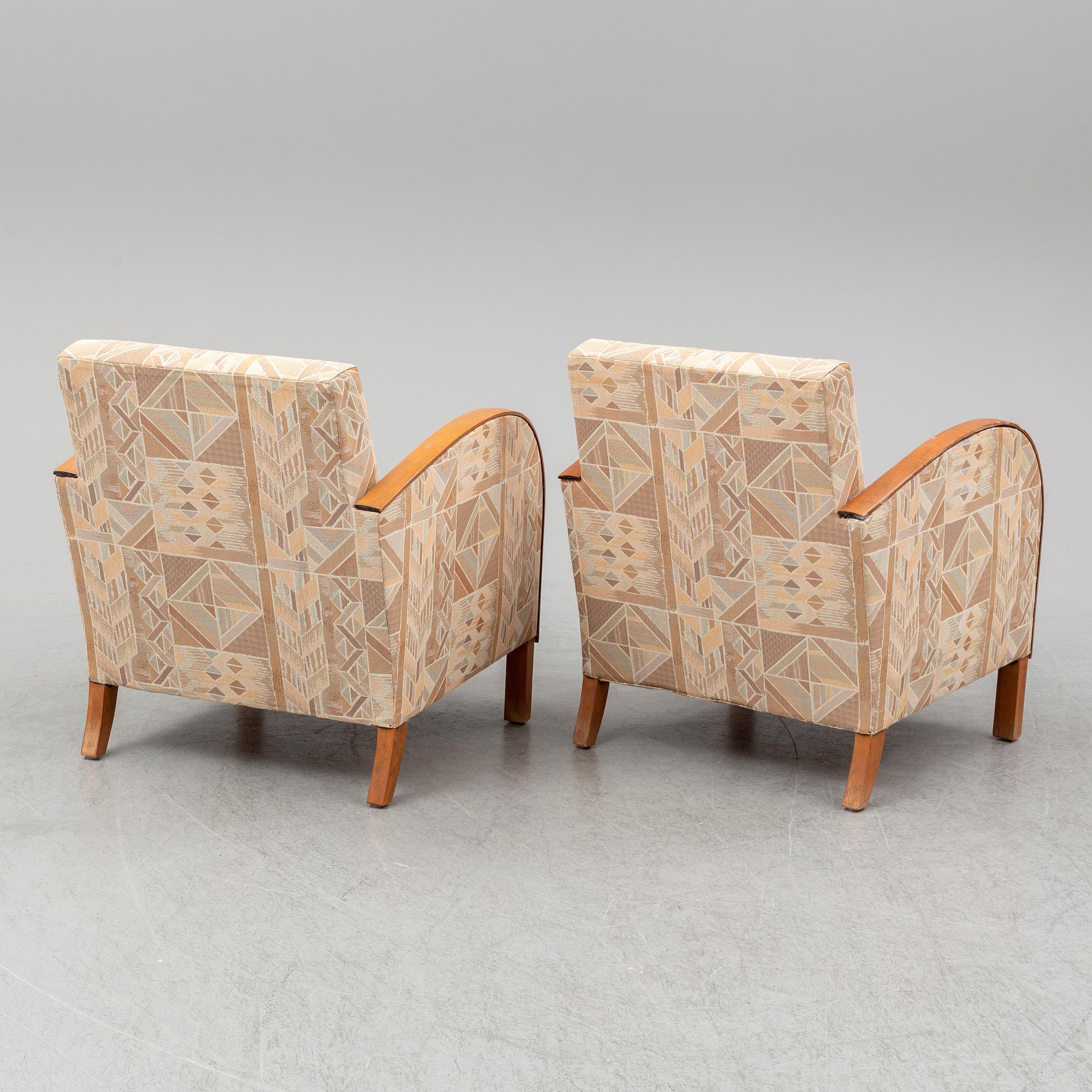 A pair of Art Deco armchairs, probably 1920-30s.