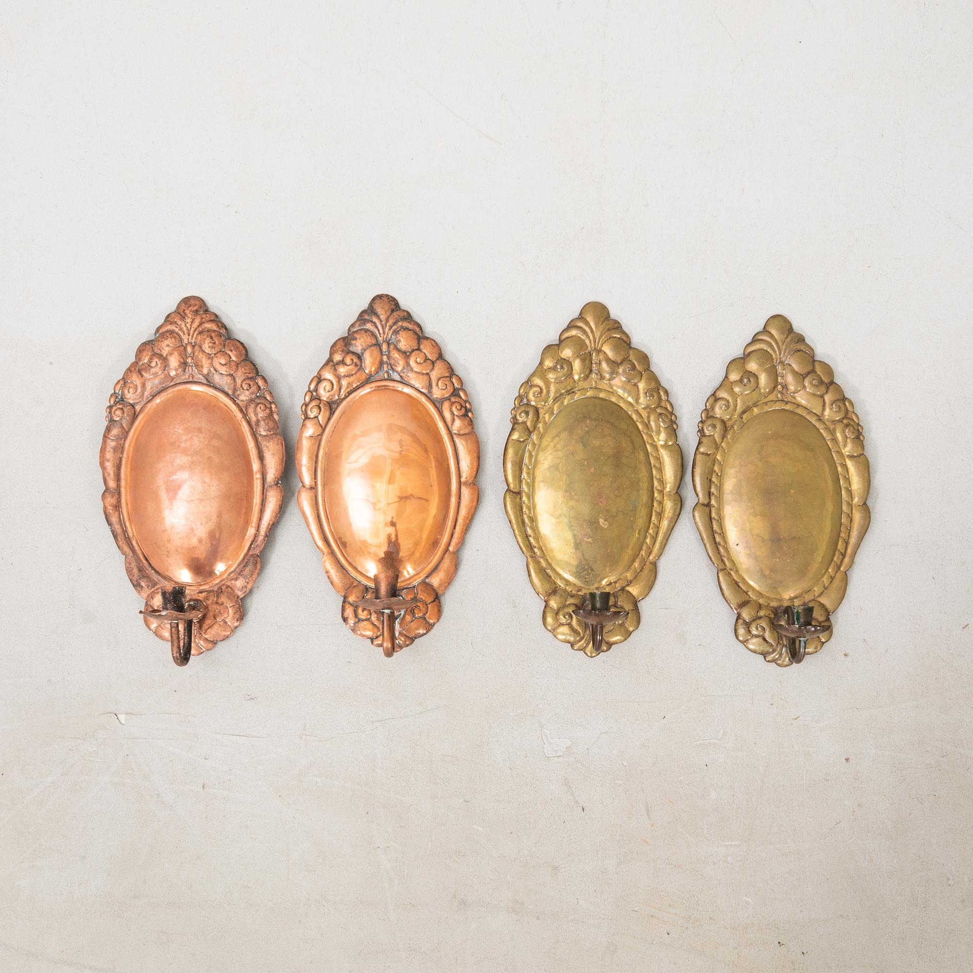 Wall sconces 2 pairs Art Nouveau early 20th century.