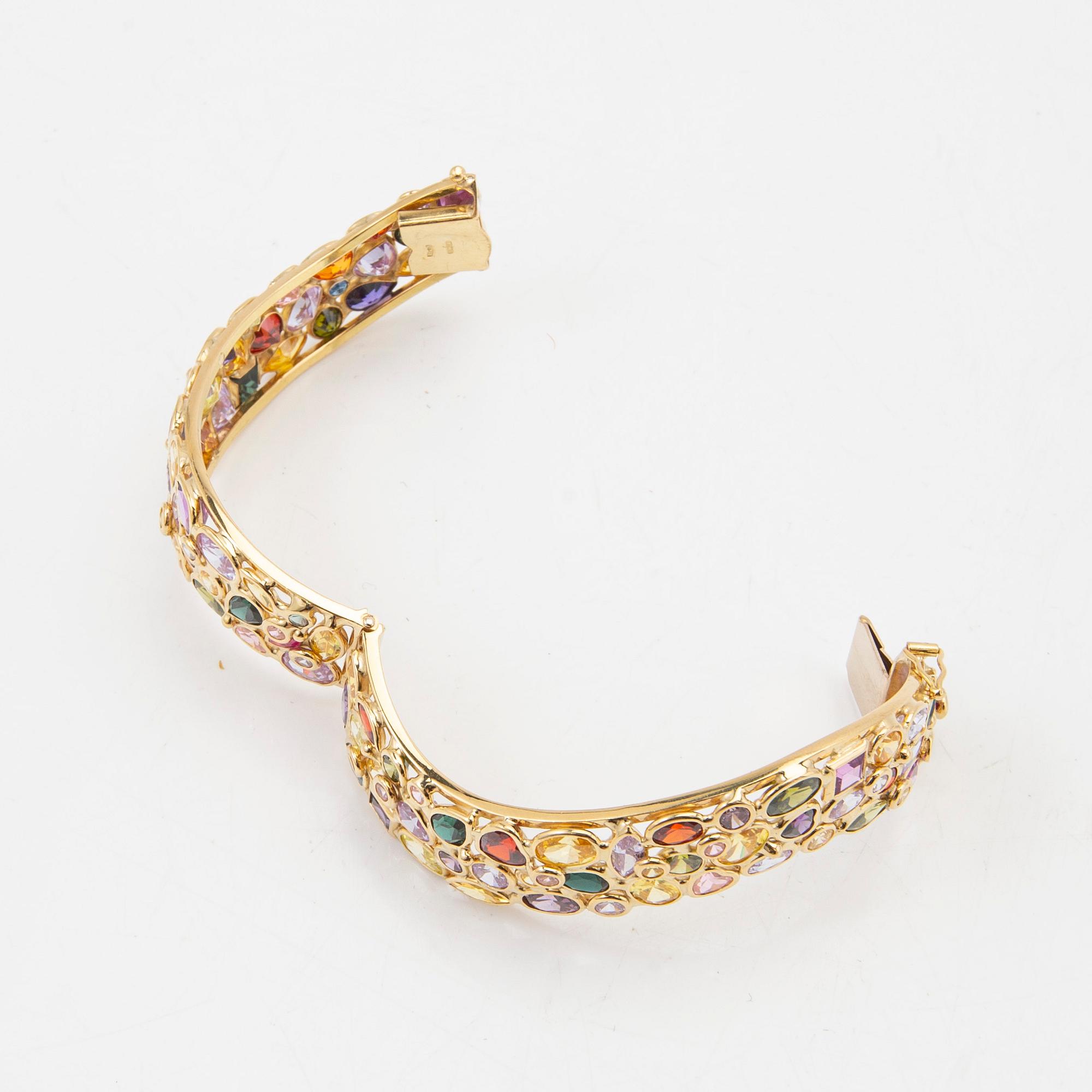 Armring, 18K gold with coloured gemstones, Italy.