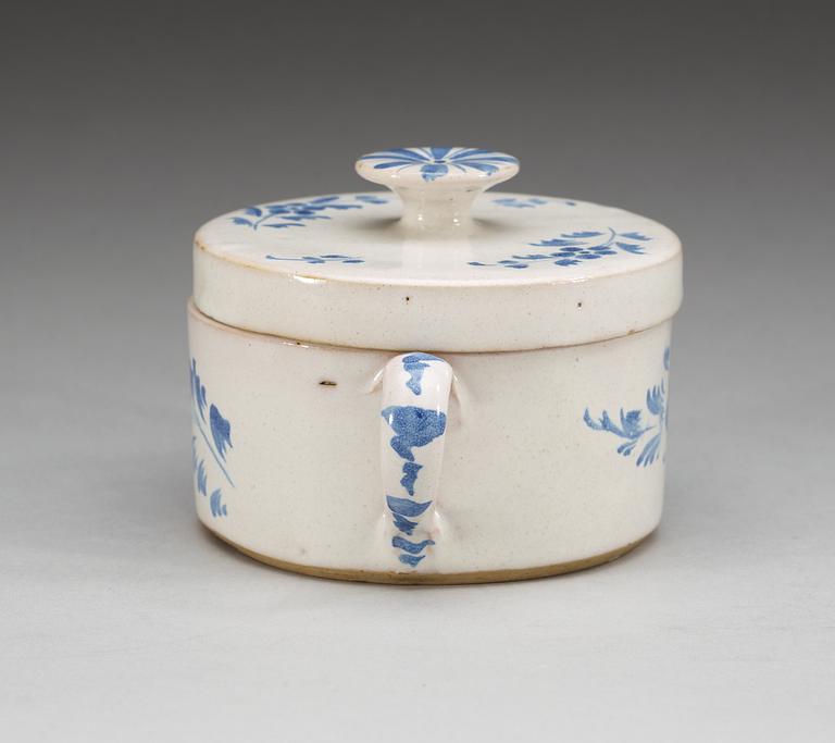 A  faience butter tureen with cover, 18th century. Presumably Marieberg.