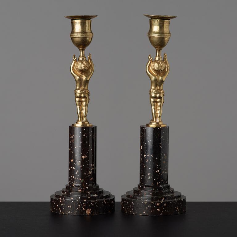 A pair of late Gustavian circa 1800 candlesticks.