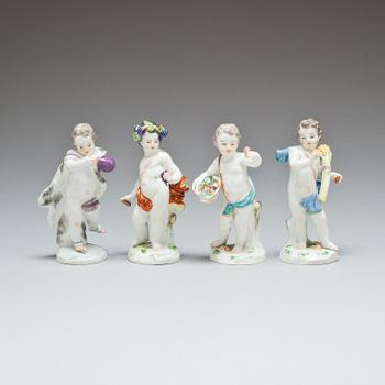 FIGURINER, 4 st, porslin, Meissen, 1900-tal.