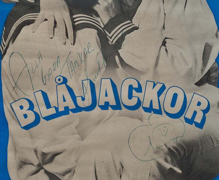 TEATERAFFISCH MED AUTOGRAFER, bl.a. Nils Poppe. ur "Blåjackor" Malmö Stadsteater 1974.