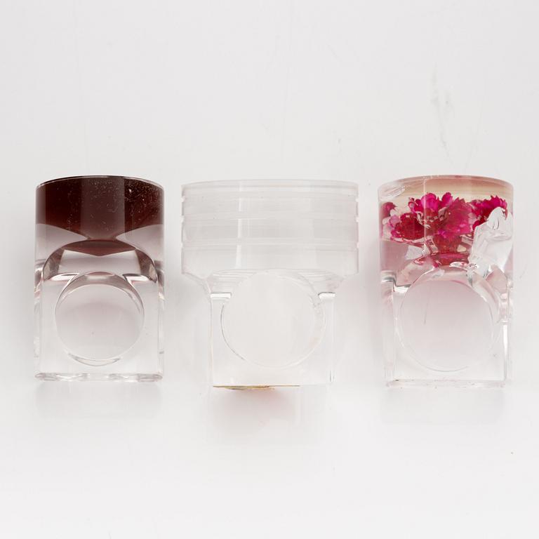 Siv Lagerström, three acrylic rings, 1970s.