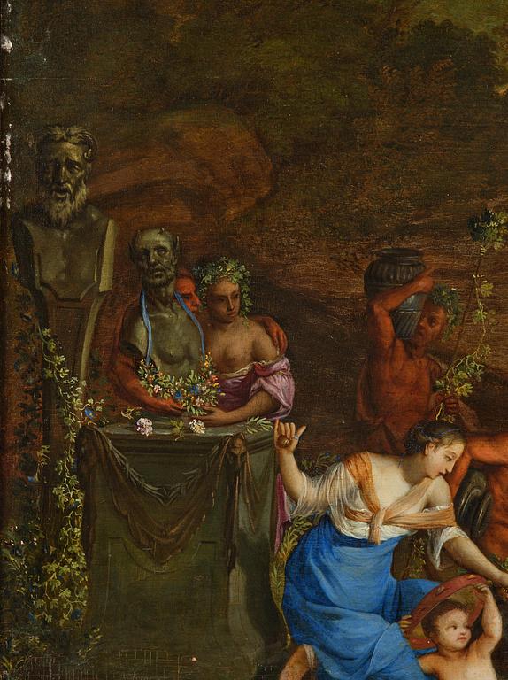 Cornelis van Poelenburgh, tillskriven, Arkaiskt landskap med dansande nymfer och fauner.