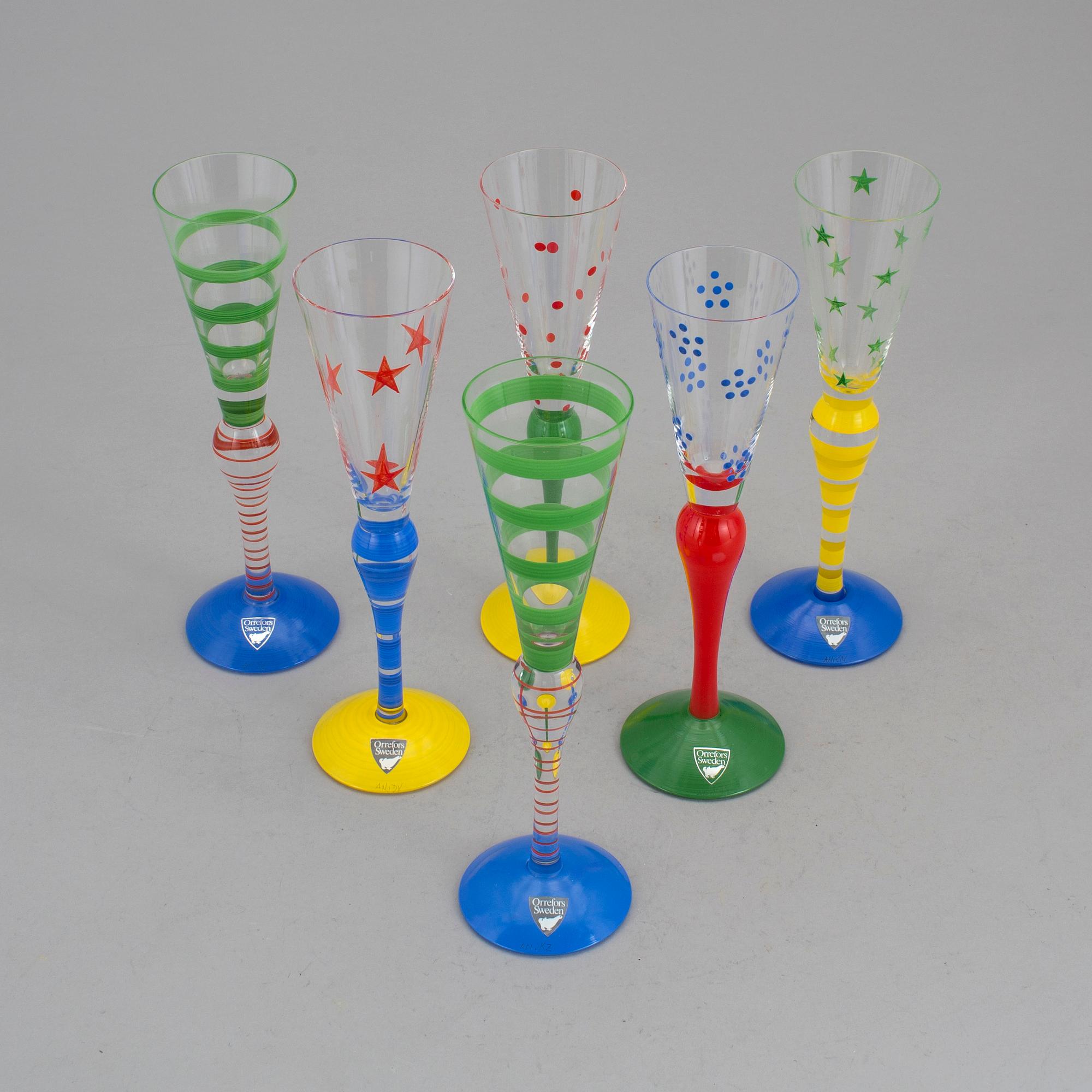 ANNE NILSSON, Orrefors "Clown", snapsglas 6 st.