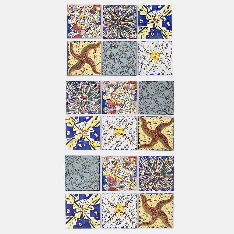 A set of 18 earthenware tile plates, after Salvador Dalí, late 20th century.
