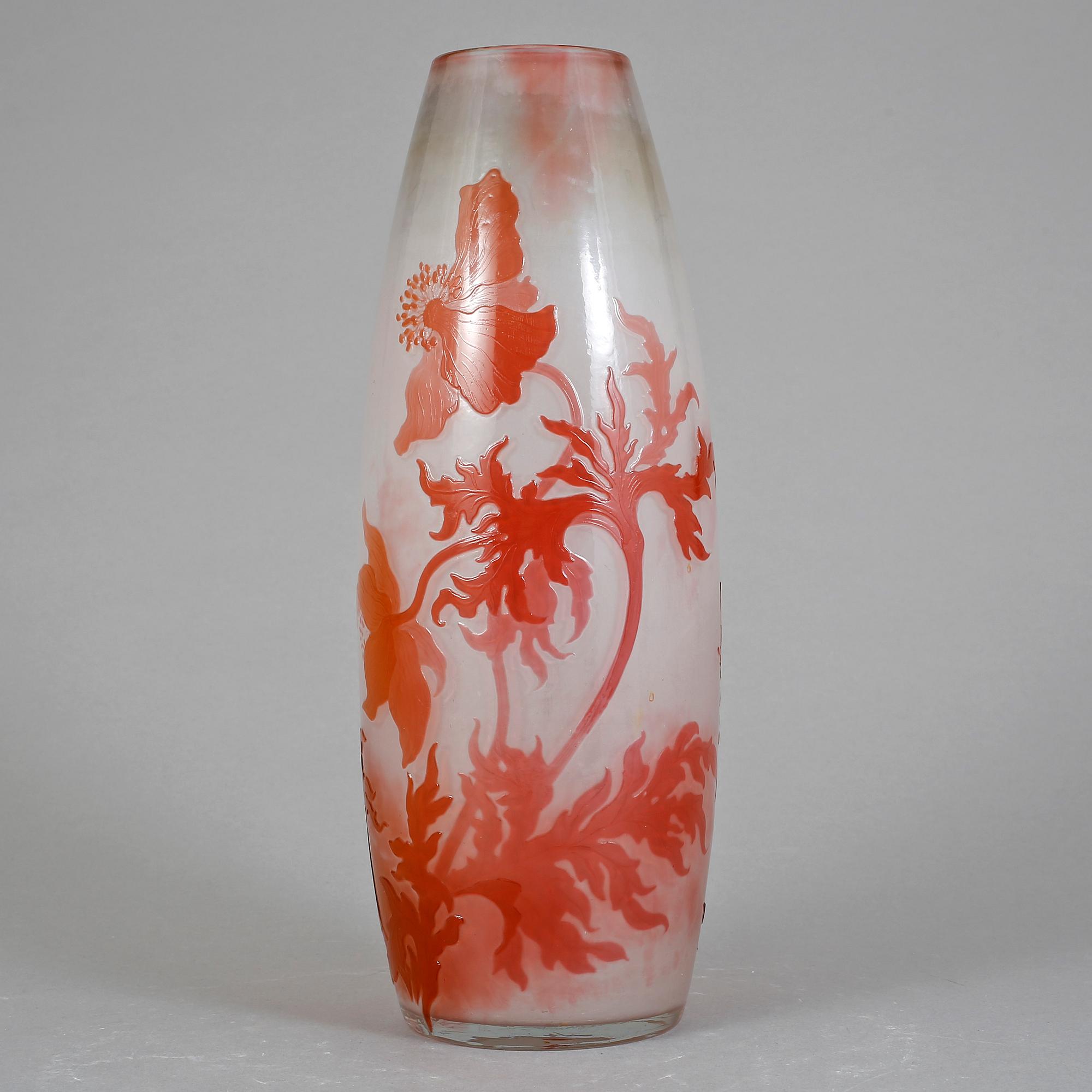 VAS, glas, firepolished. Emile Gallé, Nancy, Frankrike, 1900-talets början.