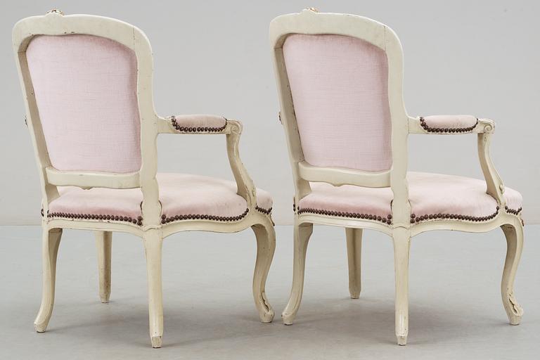 A pair of Rococo armchairs, 18th century.