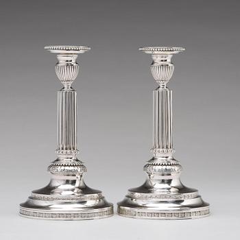 A pair of 18th century silver candlesticks, mark of Simson Ryberg, Stockholm 1787.