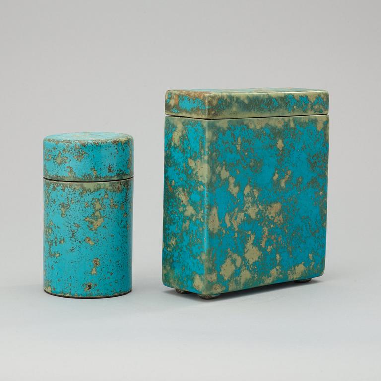 Two Hans Hedberg faience boxes, Biot, France.