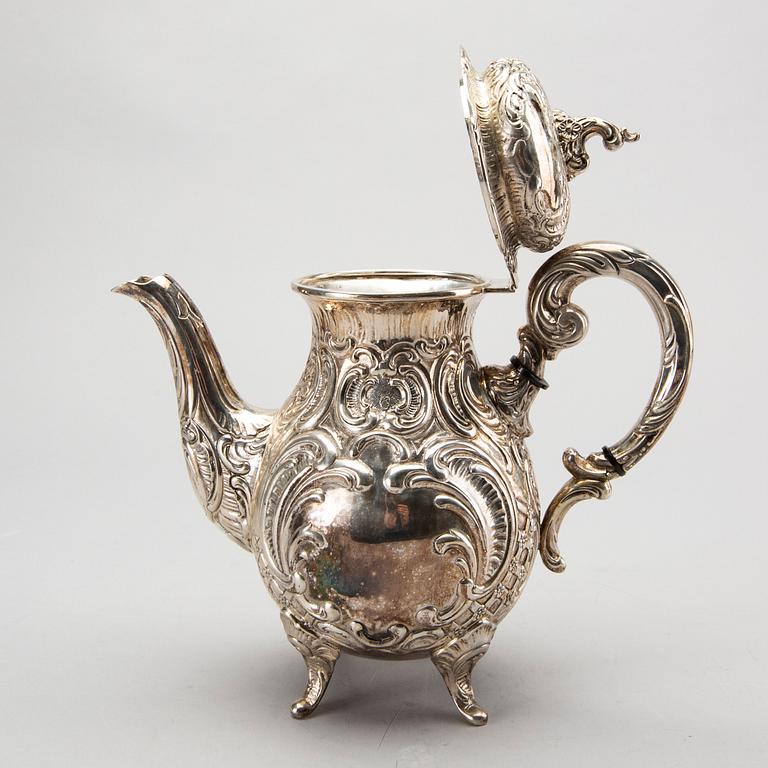KAFFESERVIS, 3 delar, silver,  rokokostil.