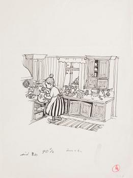 BJÖRN BERG, ink drawing from "Teskedsgumman".