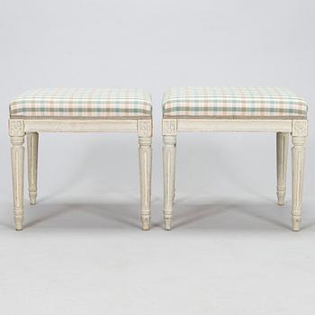 A pair of Gustavian late 18th century stools by Carl Fredrik Flodin (master in Stockholm 1776-95).