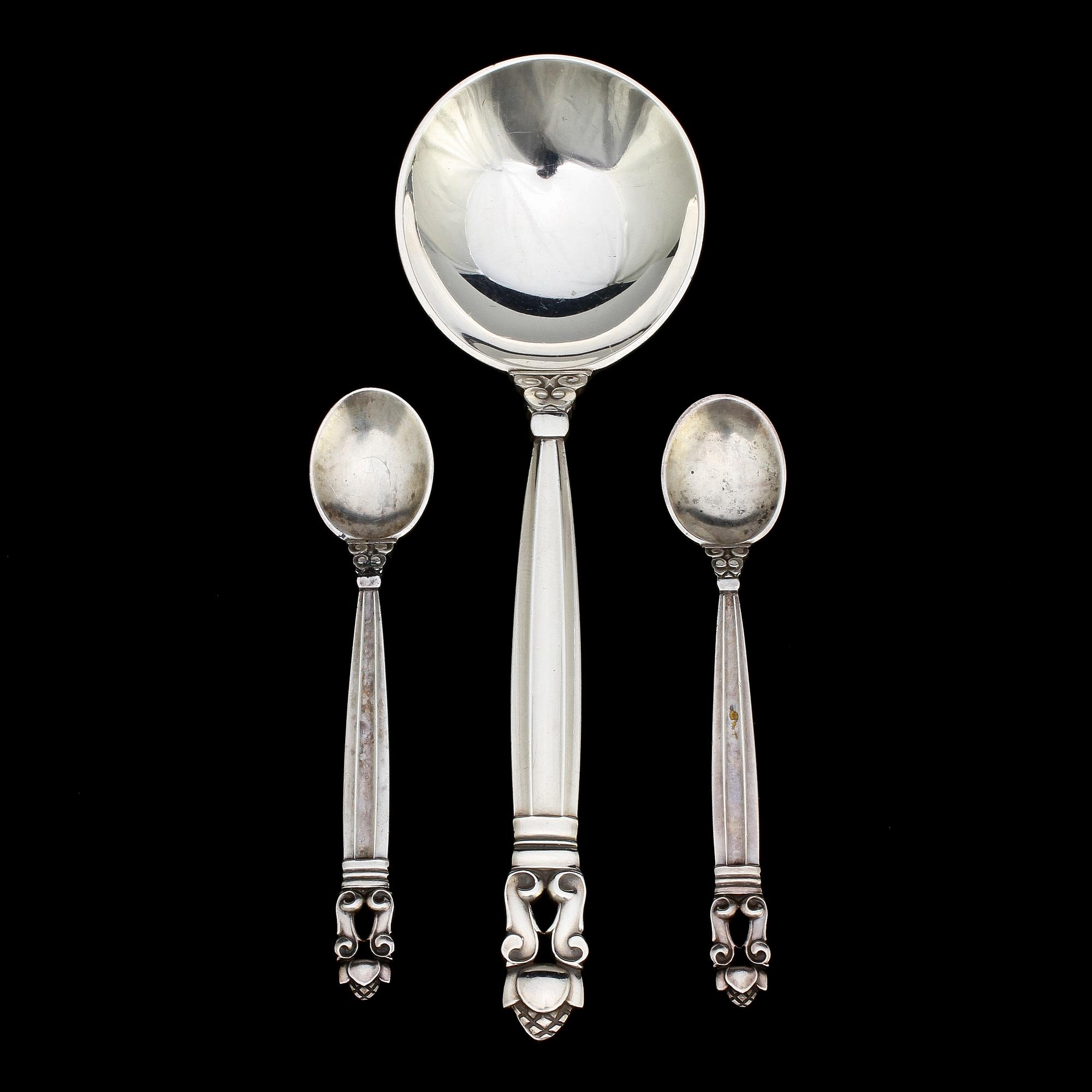 BESTICK, 3 delar, silver, "Konge", Johan Rohde, Georg Jensen. Vikt 44 g.