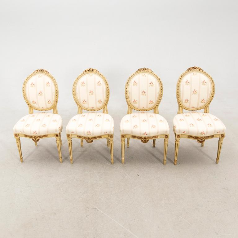 Chairs, 4 pieces, and table in Gustavian style, first half of the 20th century.