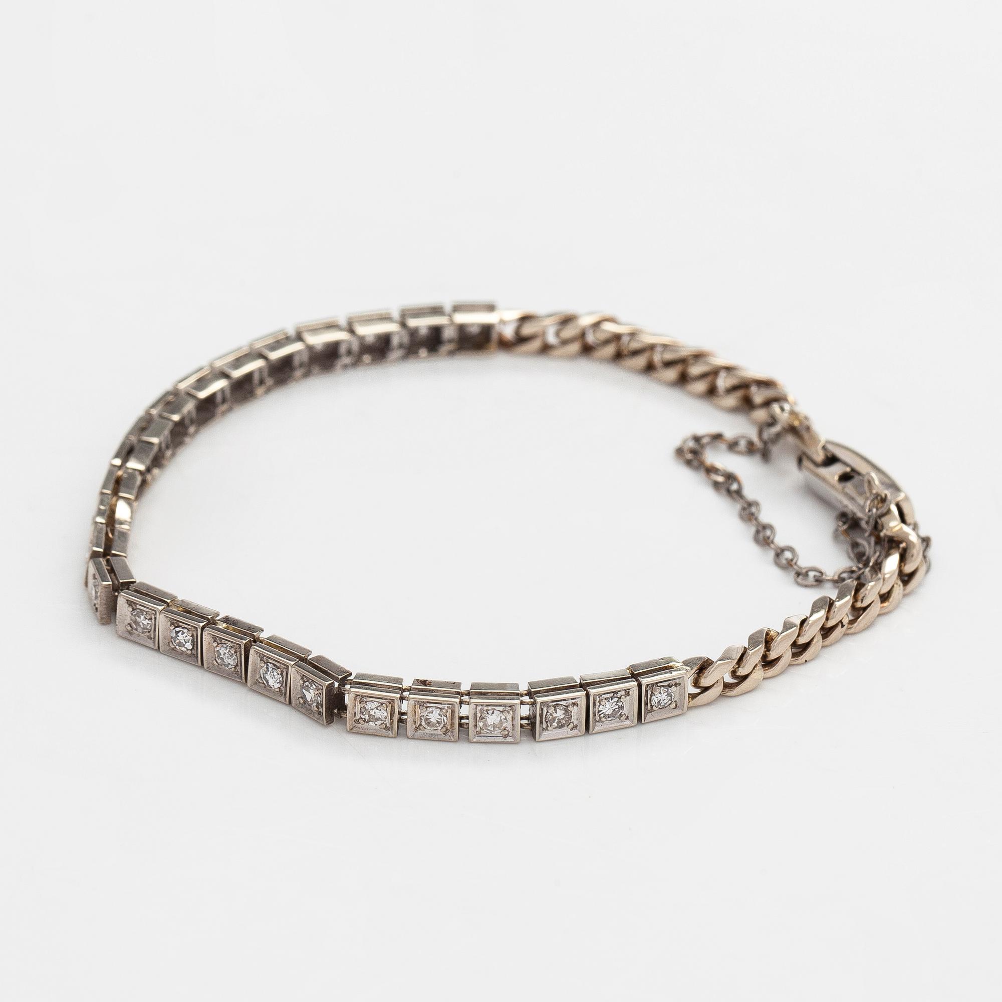 Rannekoru, 14K valkokultaa, 8/8 hiottuja timantteja.