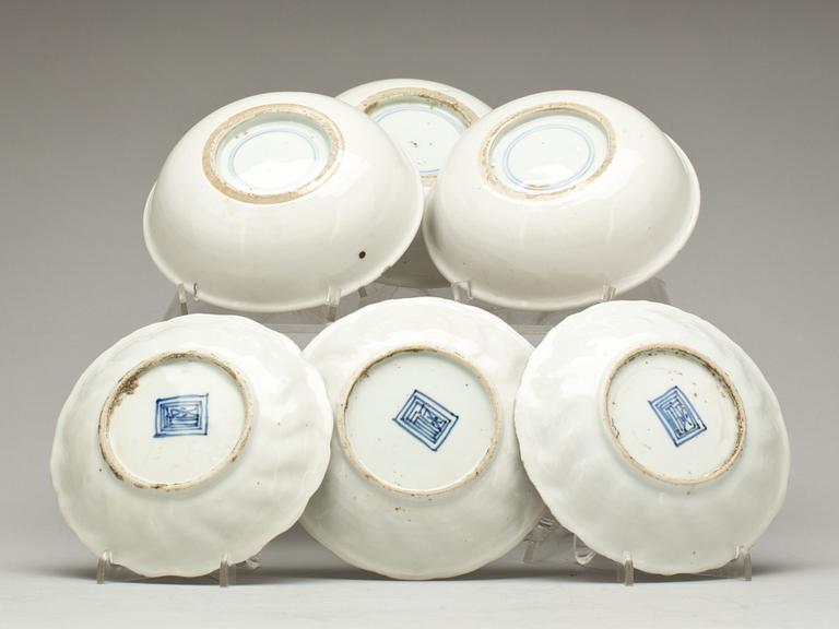 FAT OCH SKÅLFAT, 3+3 st, porslin, Kina, troligen Ming, 1600-tal.