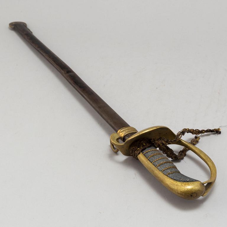 A shortened Swedish second half of the 19th century sabre with steel scabbard.