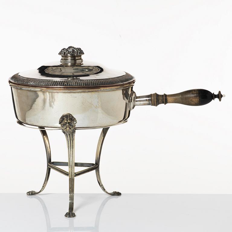 Empire, Kastrull med lock och benställning, pläter, Jacob Lenholm (mästare i Stockholm 1827-40).