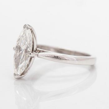 A platinum ring, with a marquise-cut diamond approximately 1.84 ct.