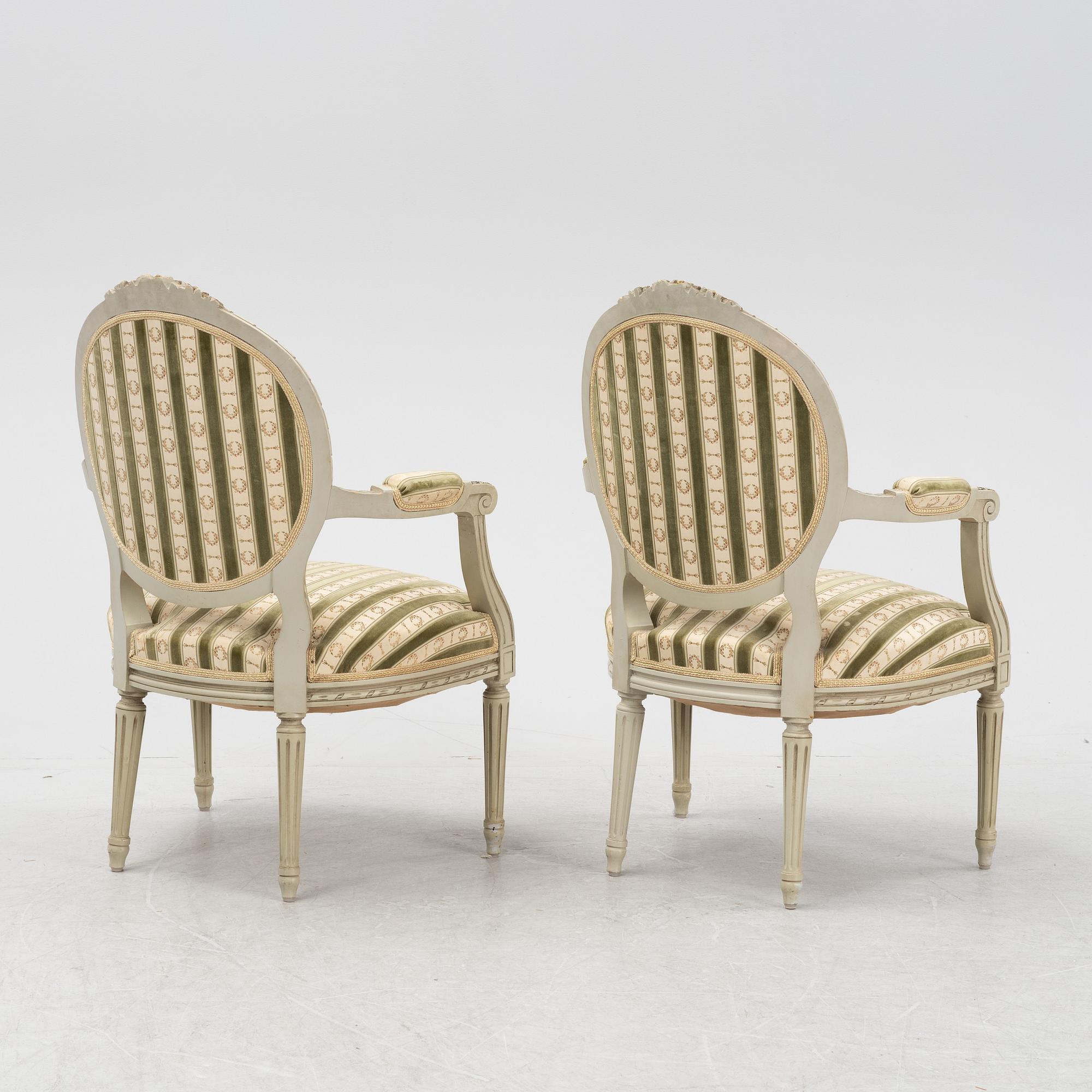 A four piece Gustavian style furniture group, first half of the 20th century.