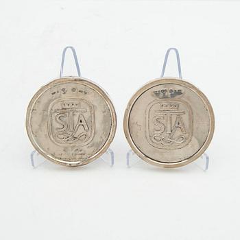 Snusdoselock 2 st silver Nordiska Affineriet Ana ab Helsingborg 1987.