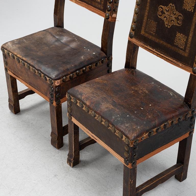 A set of nine beech Baroque style chairs, end of the 19th Century.
