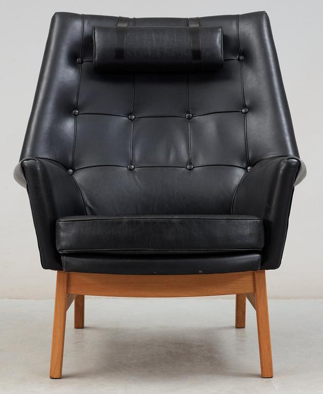 A Tove & Edvard Kindt- Larsen 'Glimminge' oak and black leather armchair, 1960's.