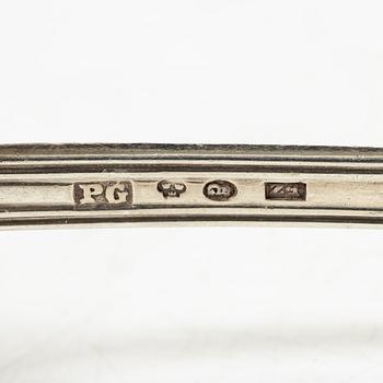 Petter Gökblad, a set of nine 'Engelsk snäck' silver tea spoons, Sweden, 1854.