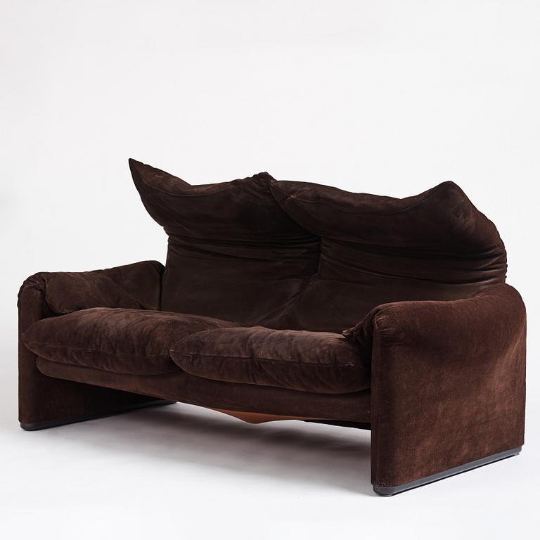 Vico Magistretti, a dark brown suede two-seated 'Maralunga' sofa, Cassina, Italy.