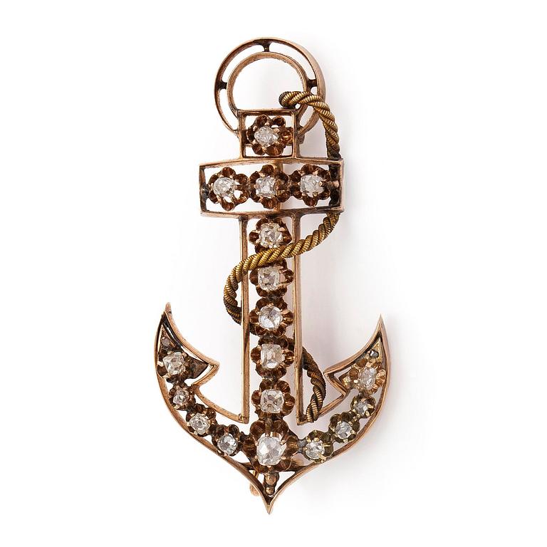 Rintakoru, antiikkihiottuja timantteja, 14K kultaa, Pietari, 1800-luvun loppu.