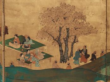 A Japanese six fold screen, Meiji period (1868-1912).