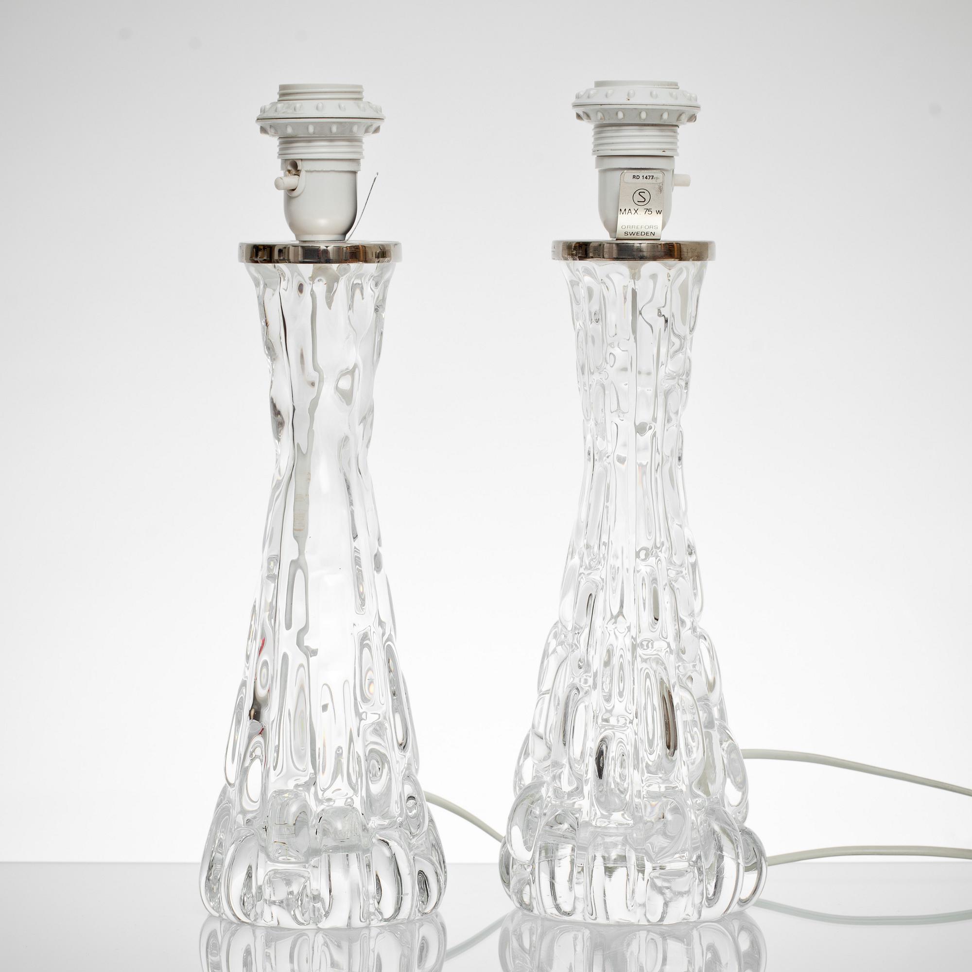 BORDSLAMPOR, ett par, glas, Carl Fagerlund, Orrefors.