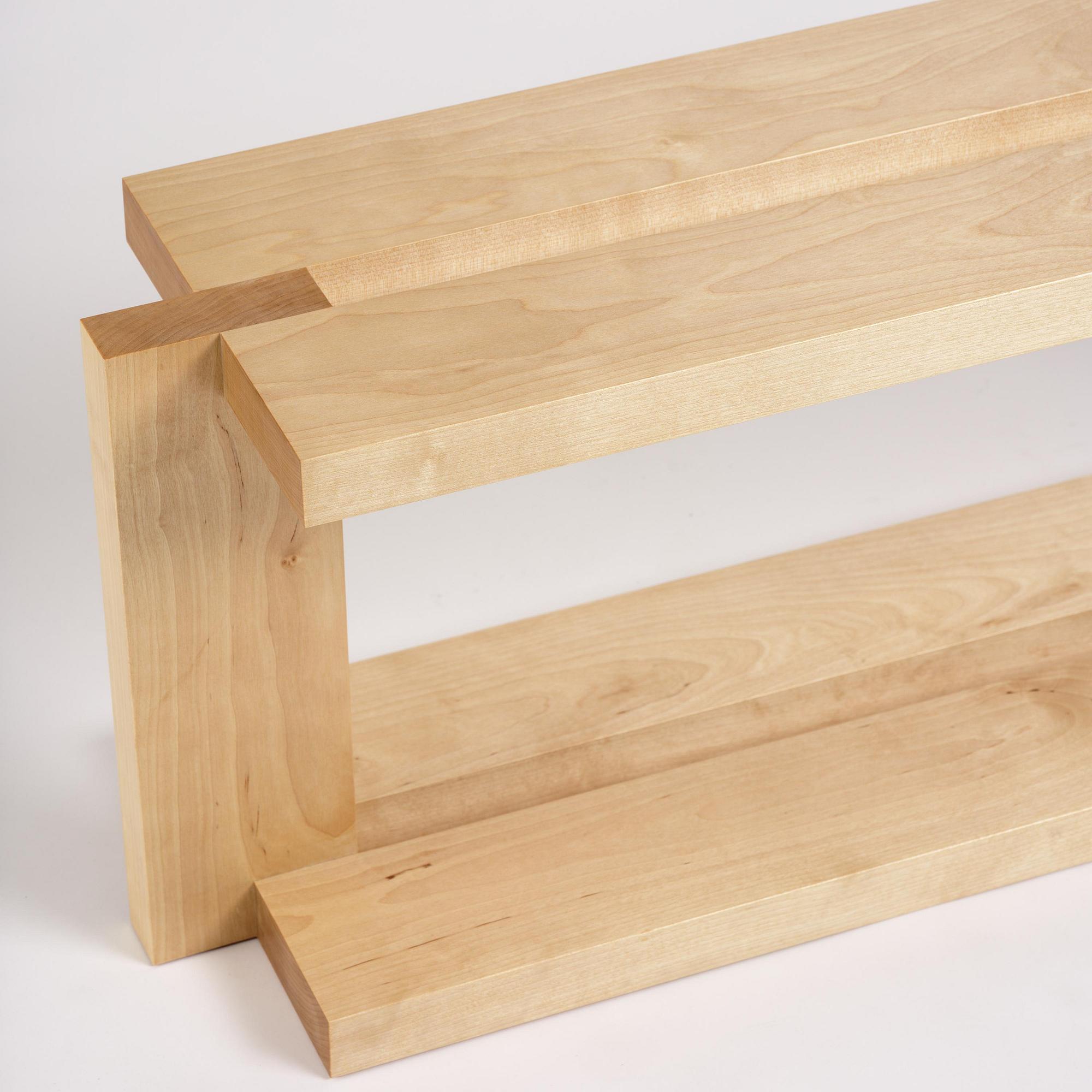 Nick Ross, an "Arrangement #16" coffe table/bench, executed in his studio, Stockholm, 2024.
