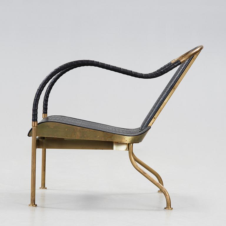 Mats Theselius, an 'El Rey' brass brass and leather easy chair, Värnamo, Sweden 1999.