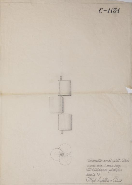 Hans Bergström, taklampa, modell "C-1131", ateljé Lyktan, Åhus 1950-60-tal.