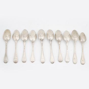 Ten silver spoons, Sweden, second half of the 18th century.