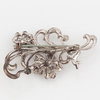 Silver and paste flower spray brooch.