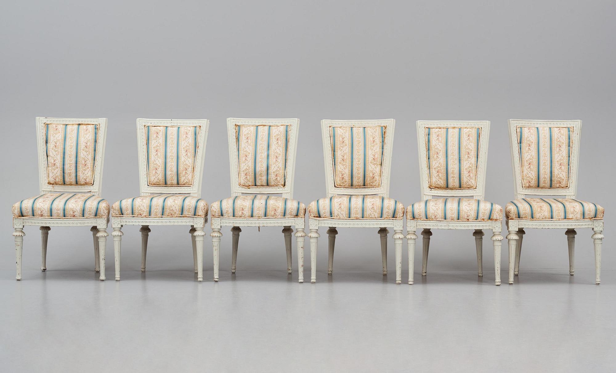 A set of six late Gustavian chairs by E. Ståhl (master in Stockholm 1794-1820).
