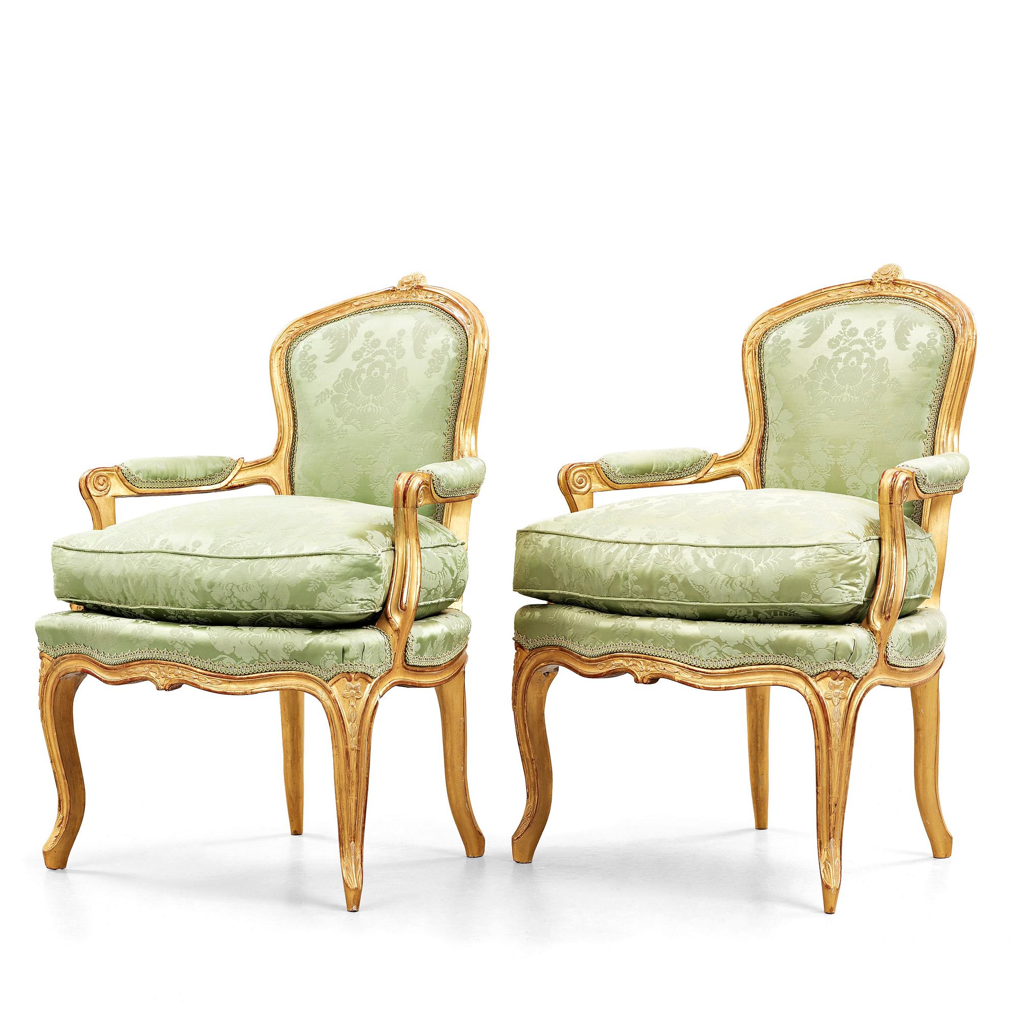 A pair of Swedish Rococo 18th century armchairs.