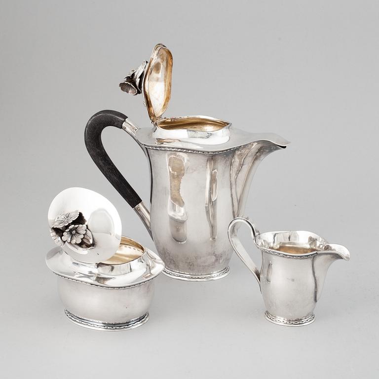 Carl Fredrik Carlman, kaffeservis 3 delar, silver, Stockholm 1961.