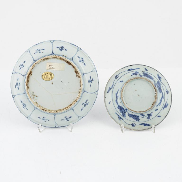 Two blue and white dishes, Ming dynasty (1368-14644).
