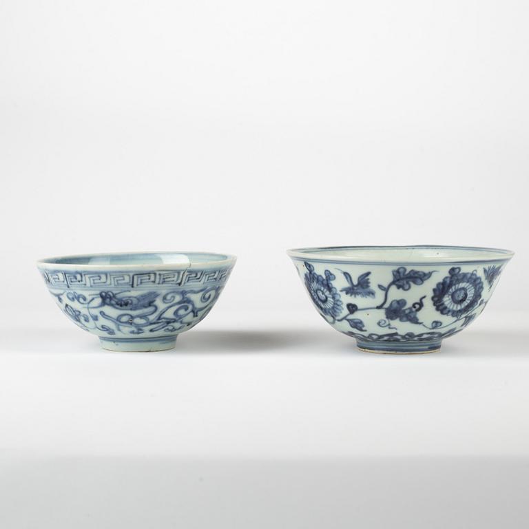 Two blue and white bowls for the South East Asian market, Ming dynasty (1368-1644).