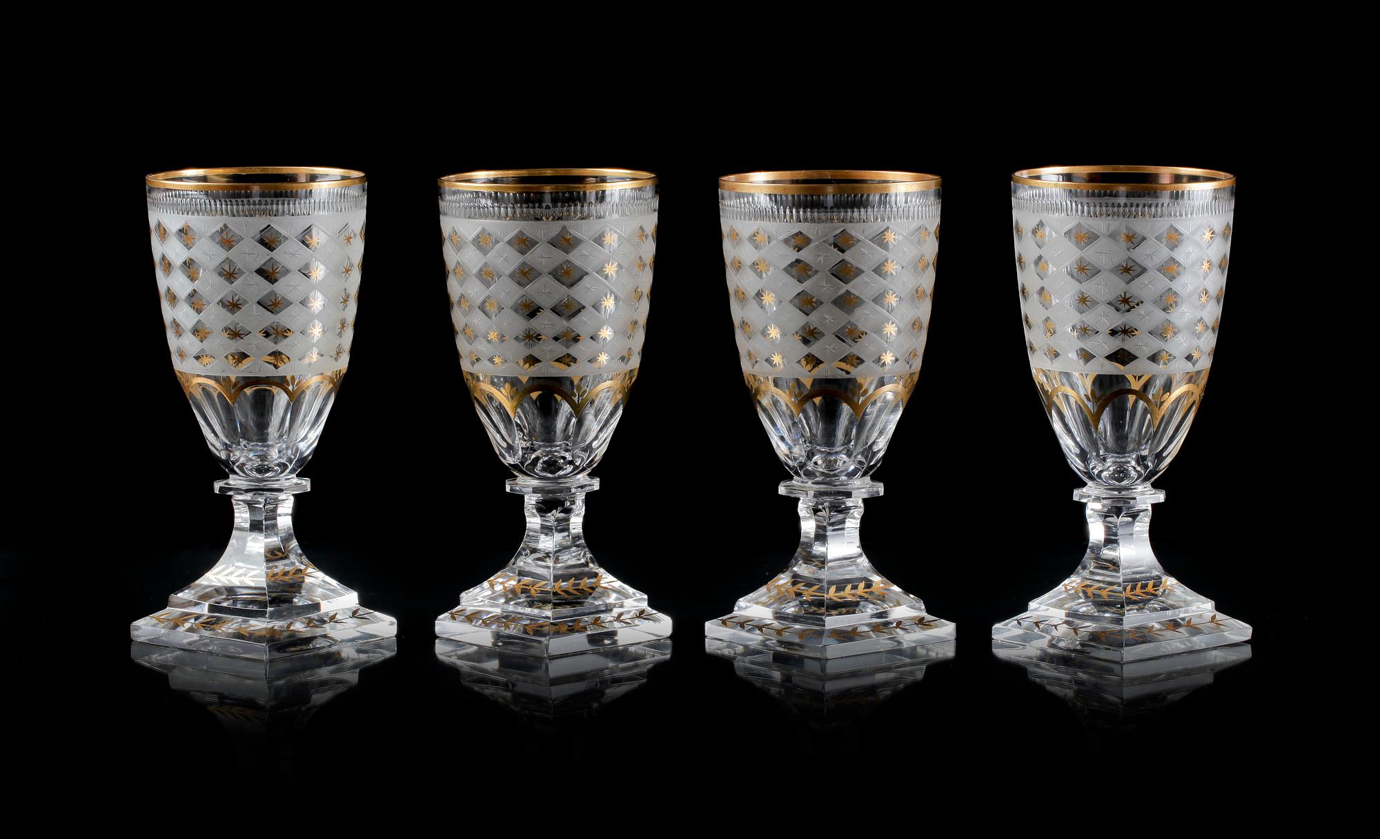 VINGLAS 4 st, glas, Odelberg, 1900-tal.